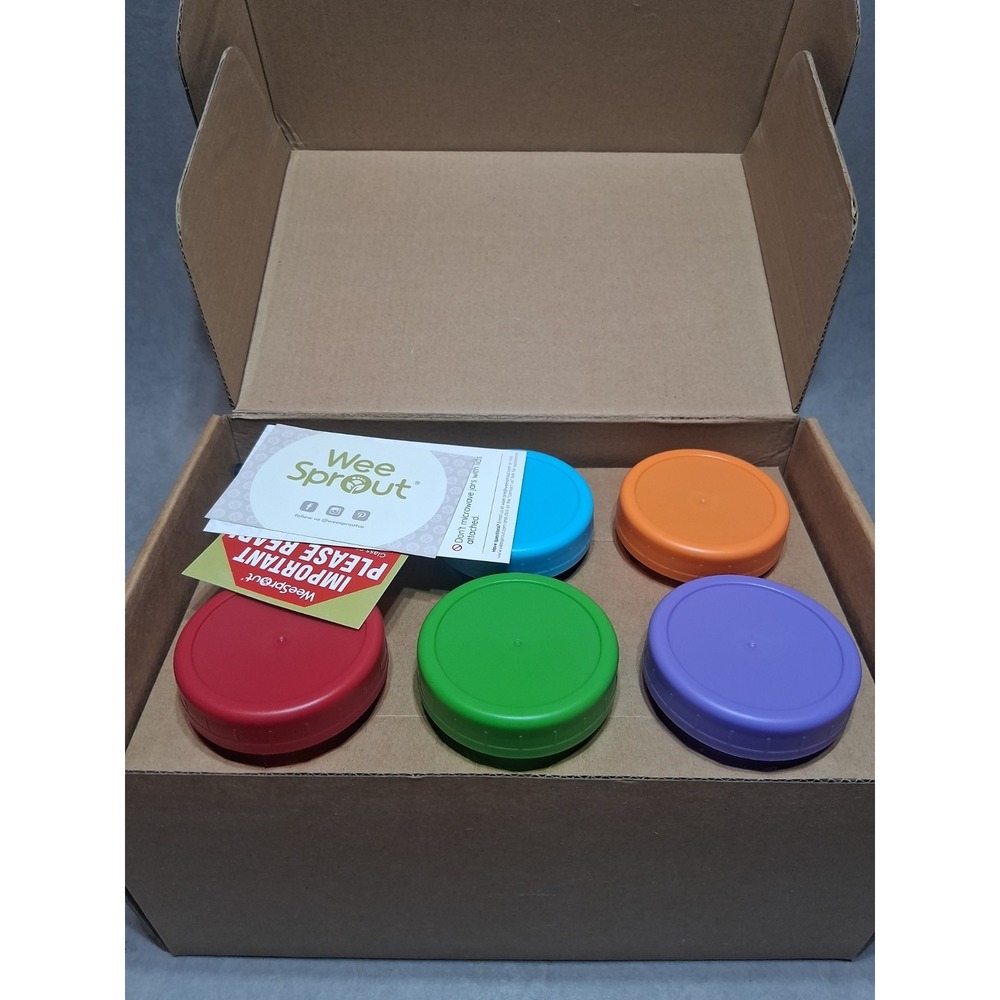 NEW Wee Sprout Glass Storage 4 oz Baby Food Jars Set of 12 Multicolored Lids